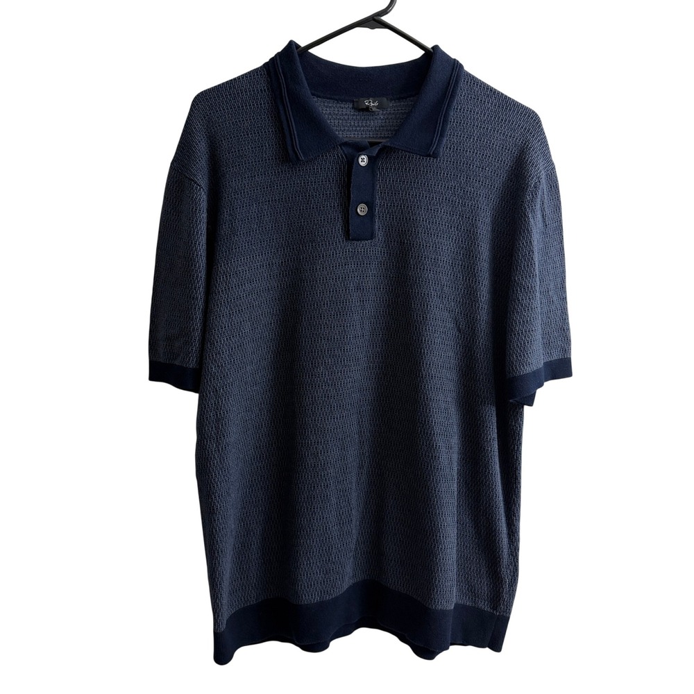 Rails Shoreditch Polo Mens XL Navy Brocade Knit Short Sleeve Button Neck Shirt